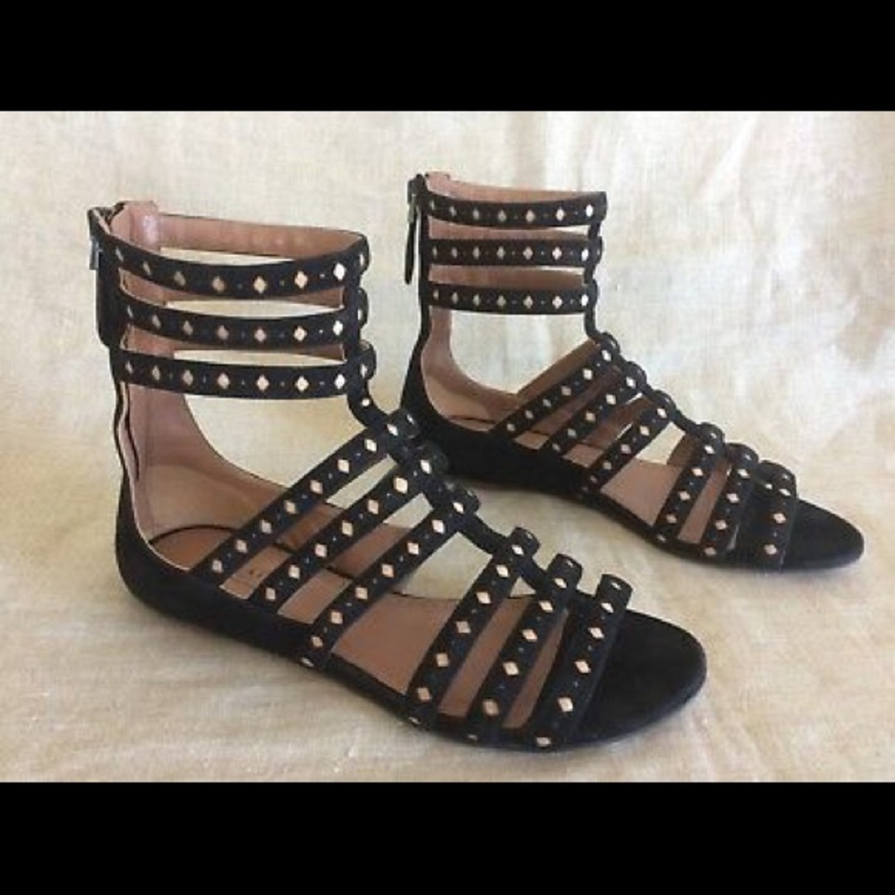 Alaia Sandals Gladiator Caged Laser Black Suede US 6 1/2
